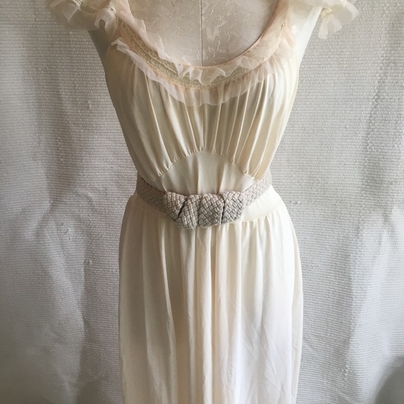 Vintage 70s Boho Festival Long Maxi Lace Trim Gown - Picture 7 of 8